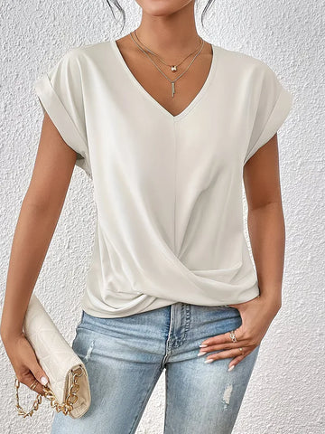 V-hals T-shirt met draped front