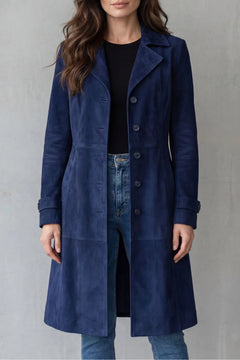 Lange jas met suede finish
