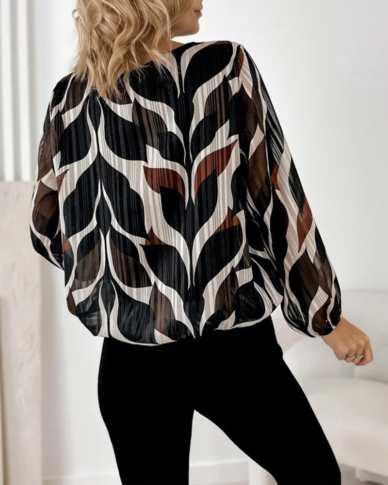Autumn Blouse with Lantern Sleeves & Round Neck