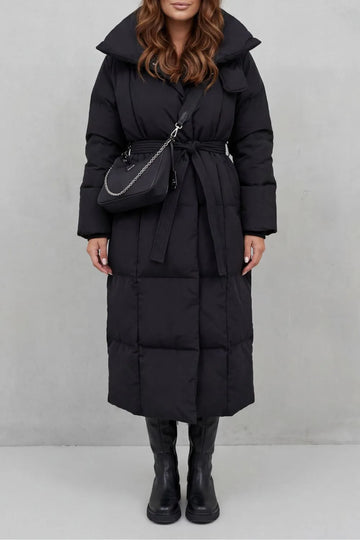 Lange puffer jas met ceintuur