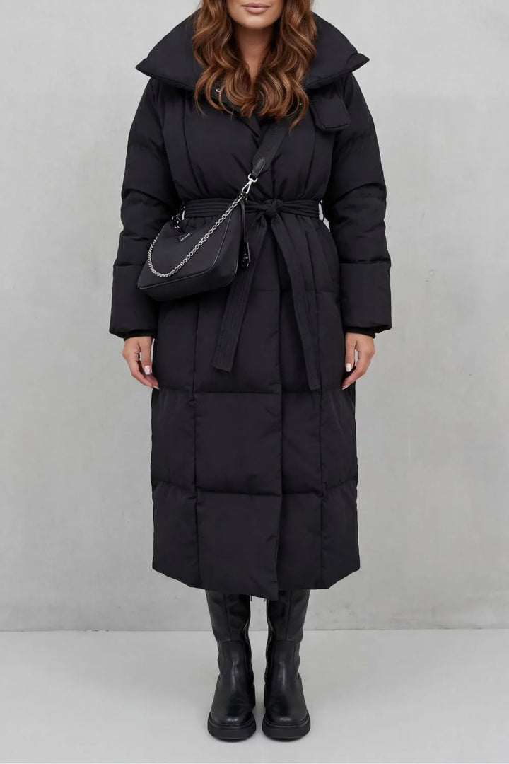 Lange puffer jas met ceintuur