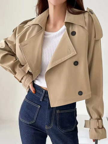 Cropped trenchcoat met dubbele knopen