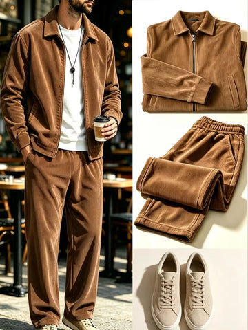 Lounge set met corduroy jacket