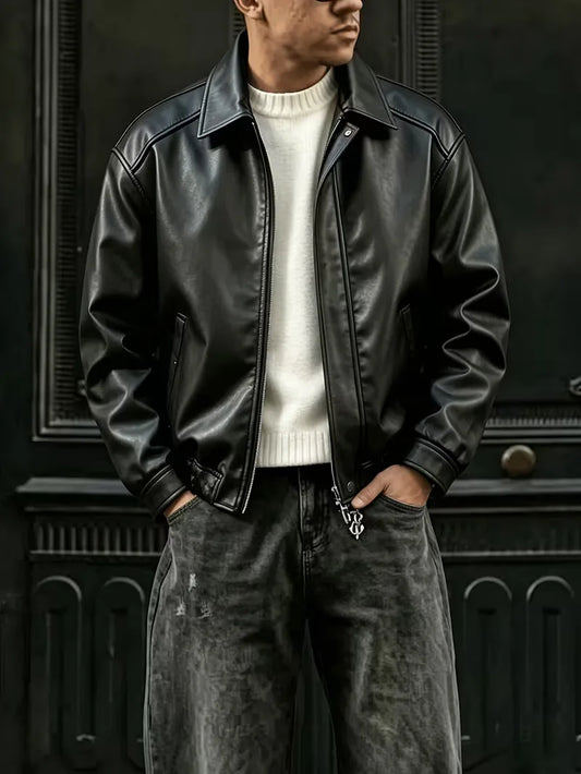 Leren jassen met lapel collar