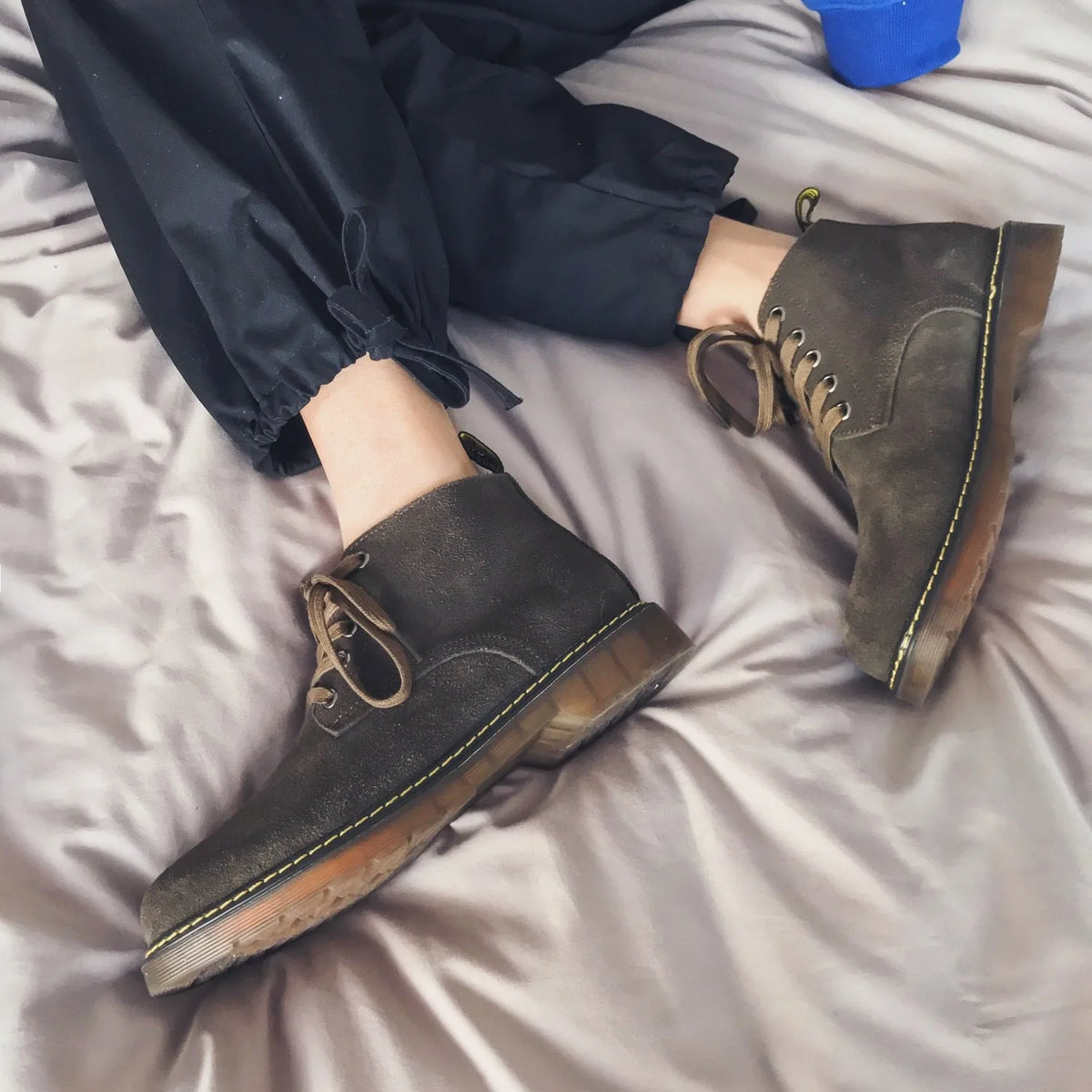 Veterschoenen boots met suède afwerking