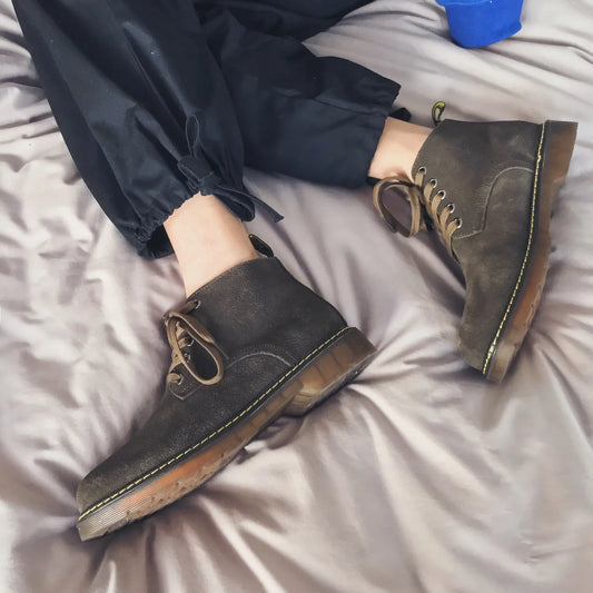 Veterschoenen boots met suède afwerking