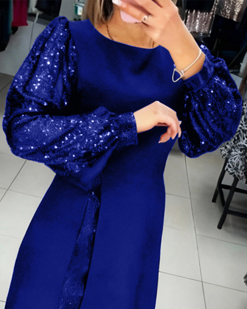 Elegancka Boże Narodzenie Sukienka z Bufiastymi Rękawami i Brokatem