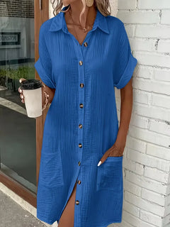 Overhemdjurk met V-neck en korte mouwen