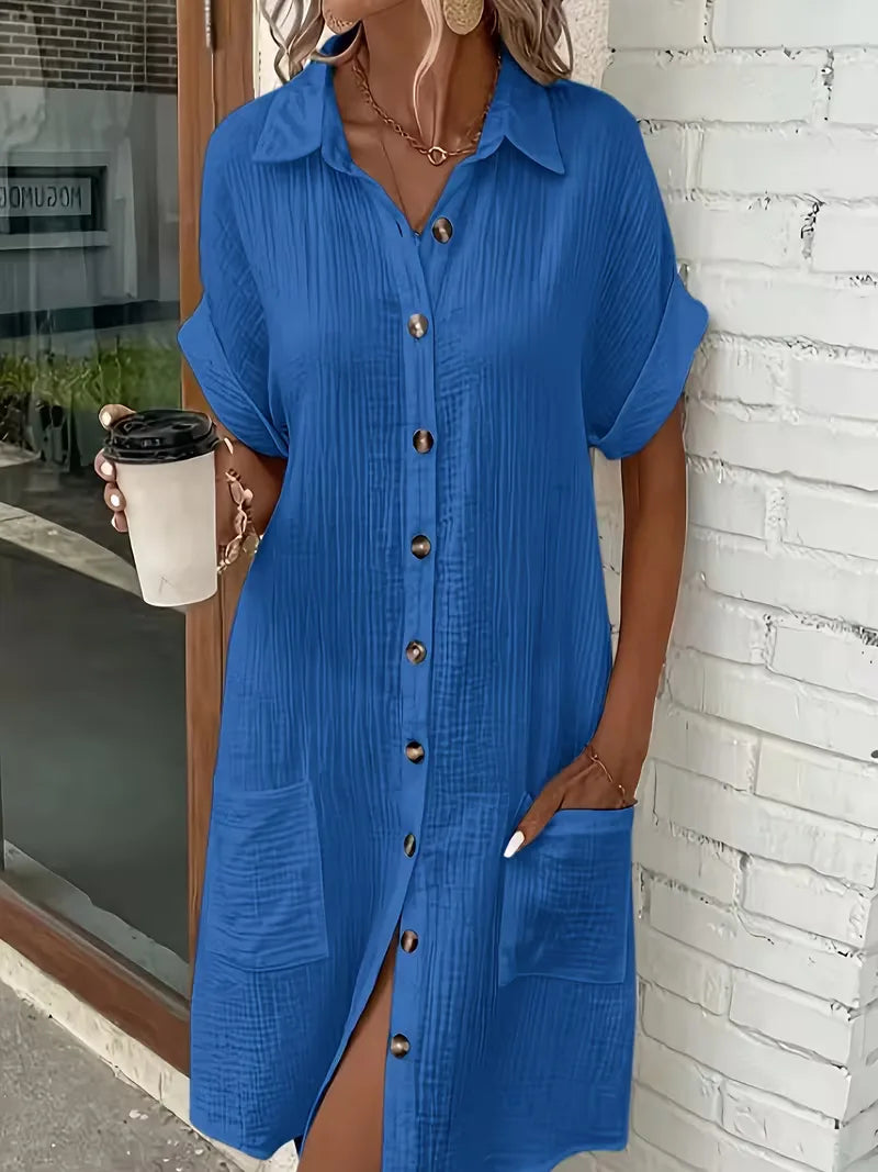 Overhemdjurk met V-neck en korte mouwen