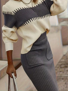 Tweedelige set met ribbed textuur