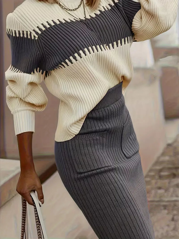 Tweedelige set met ribbed textuur