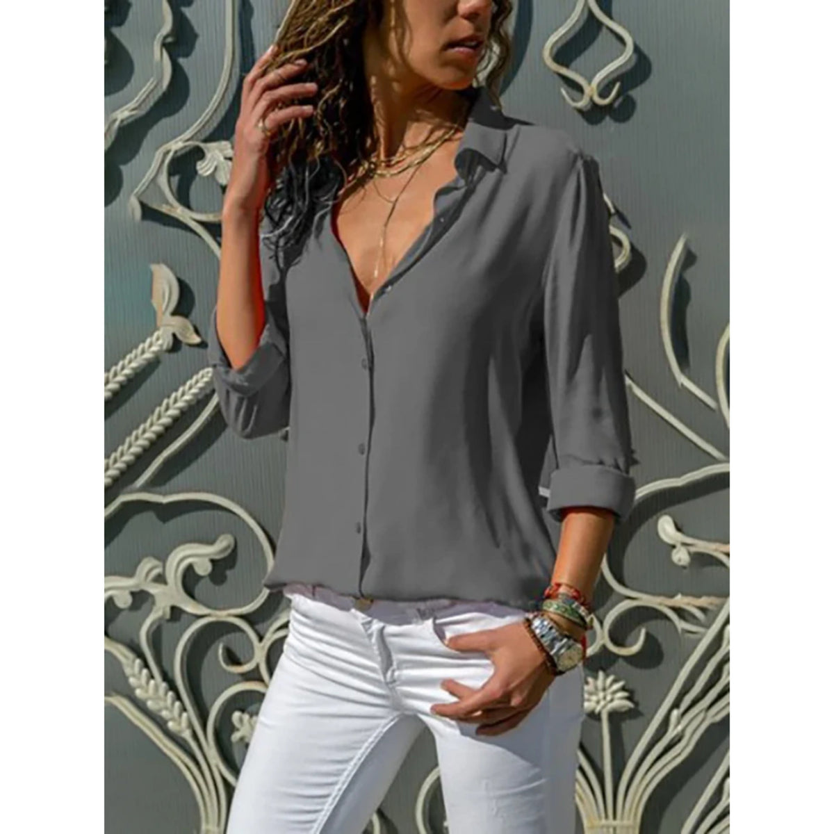 Stijlvolle Dames Blouse - Lange Mouwen en Knoopsluiting