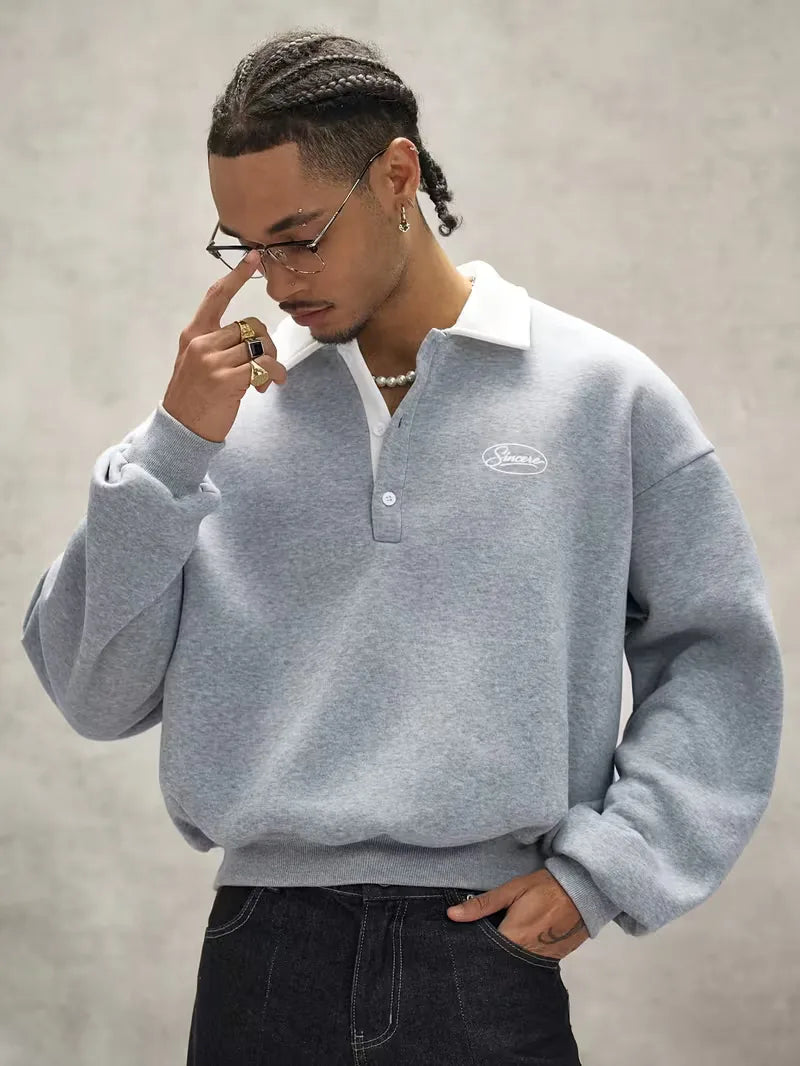 Oversized sweatshirt met polo kraag