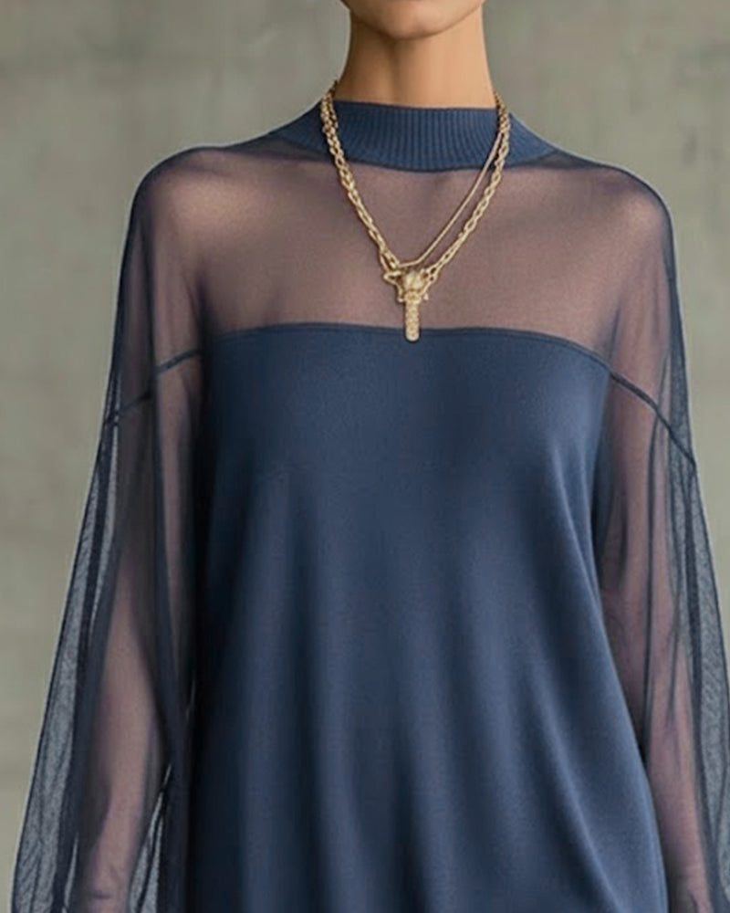 Casual patchwork jurk met lantaarnmouwen