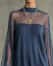 Casual patchwork jurk met lantaarnmouwen