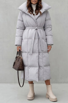 Lange puffer jas met ceintuur
