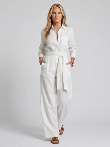 Jumpsuit met ceintuur en wijde pijpen