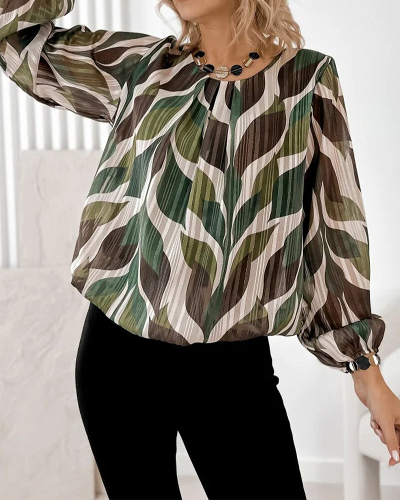 Autumn Blouse with Lantern Sleeves & Round Neck
