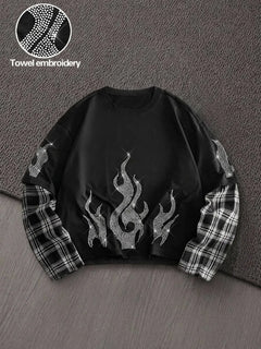 T-shirt met plaid patchwork mouwen