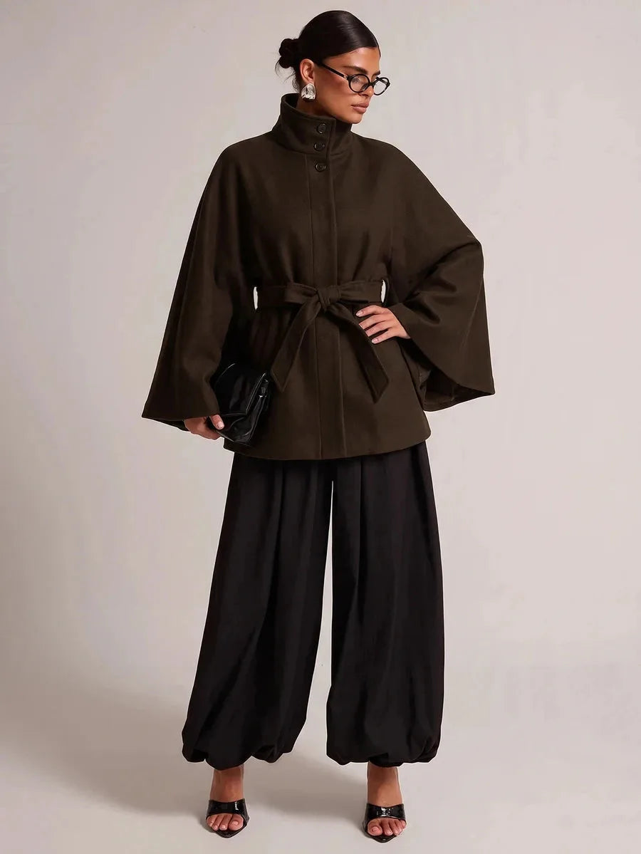 Slim fit mantel met ceintuur
