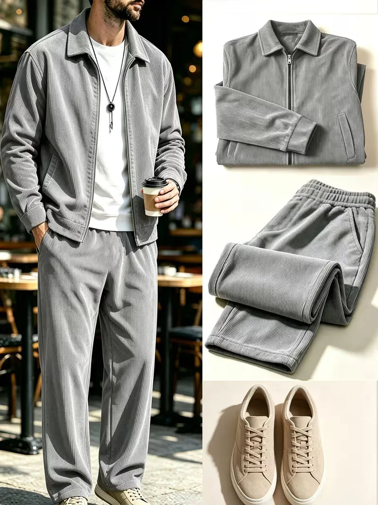 Lounge set met corduroy jacket