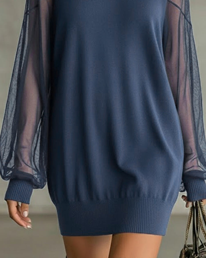 Casual patchwork jurk met lantaarnmouwen