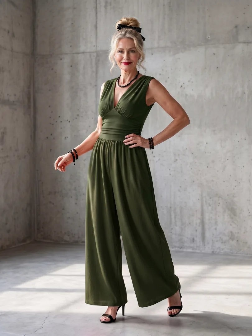 Rode jumpsuit met wijde pijpen