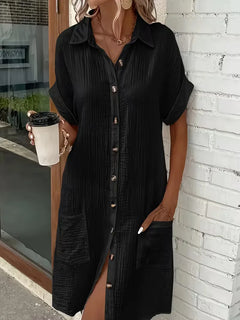 Overhemdjurk met V-neck en korte mouwen