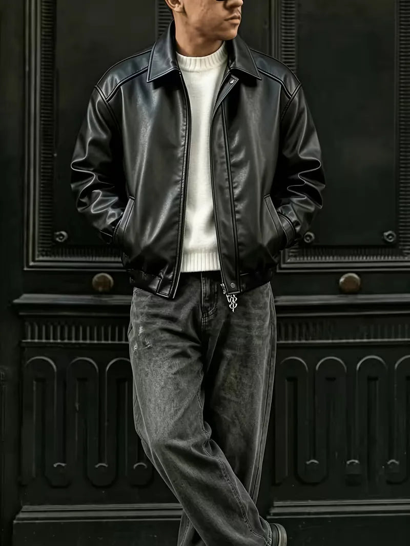Leren jassen met lapel collar