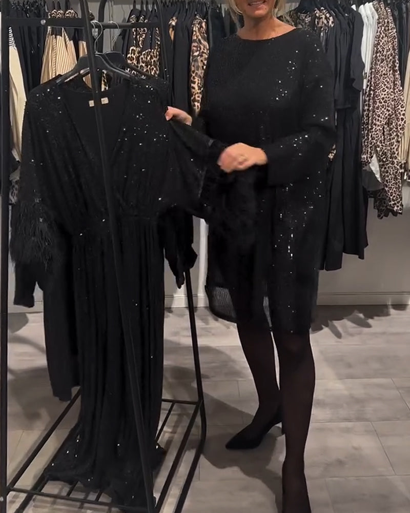 Christmas Sequin Dress with Open Back