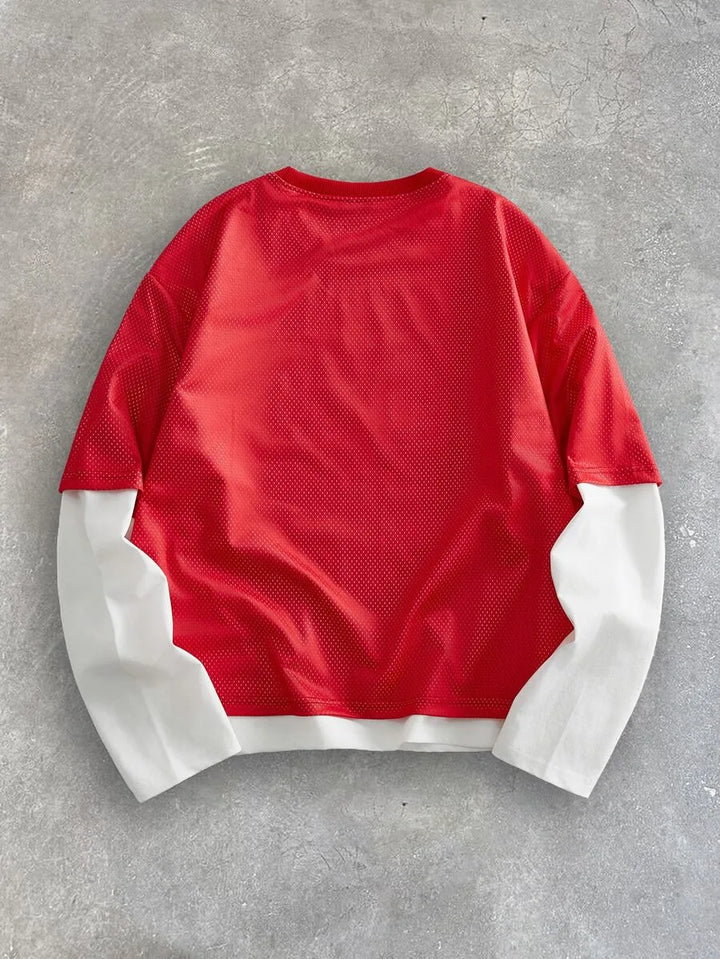 T-shirt met plaid patchwork mouwen