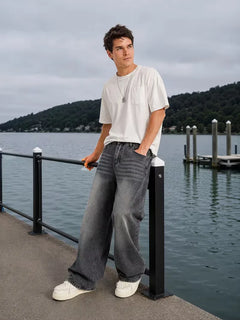 Loose fit jeans met wide-leg design