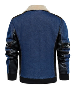 Bomberjack met denim en leren mouwen