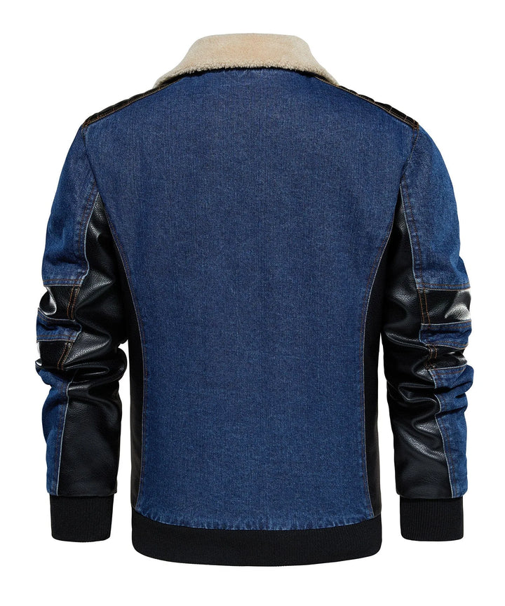 Bomberjack met denim en leren mouwen