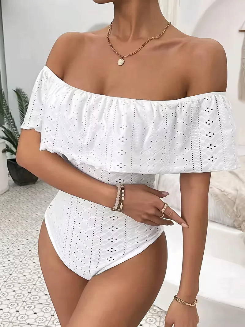 Bodysuit met off-shoulder en ruffles