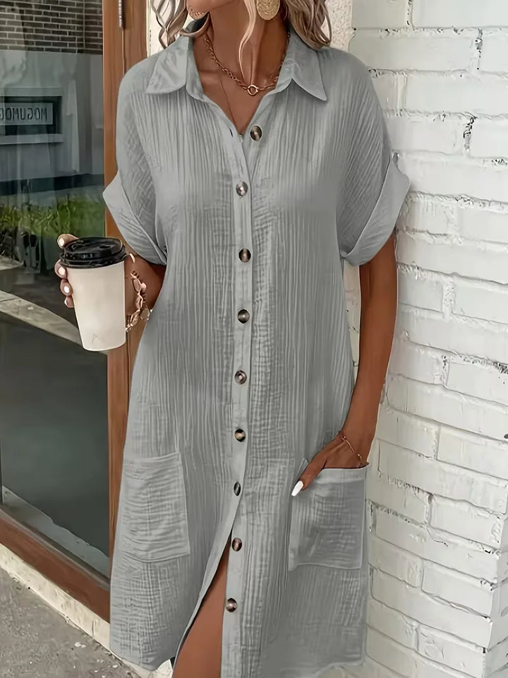 Overhemdjurk met V-neck en korte mouwen