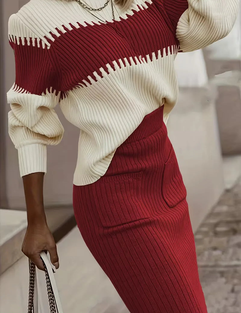 Tweedelige set met ribbed textuur