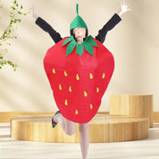 Aardbei kostuum met groene bladeren en hoofddeksel