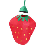 Aardbei kostuum met groene bladeren en hoofddeksel