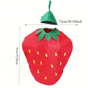 Aardbei kostuum met groene bladeren en hoofddeksel