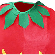 Aardbei kostuum met groene bladeren en hoofddeksel