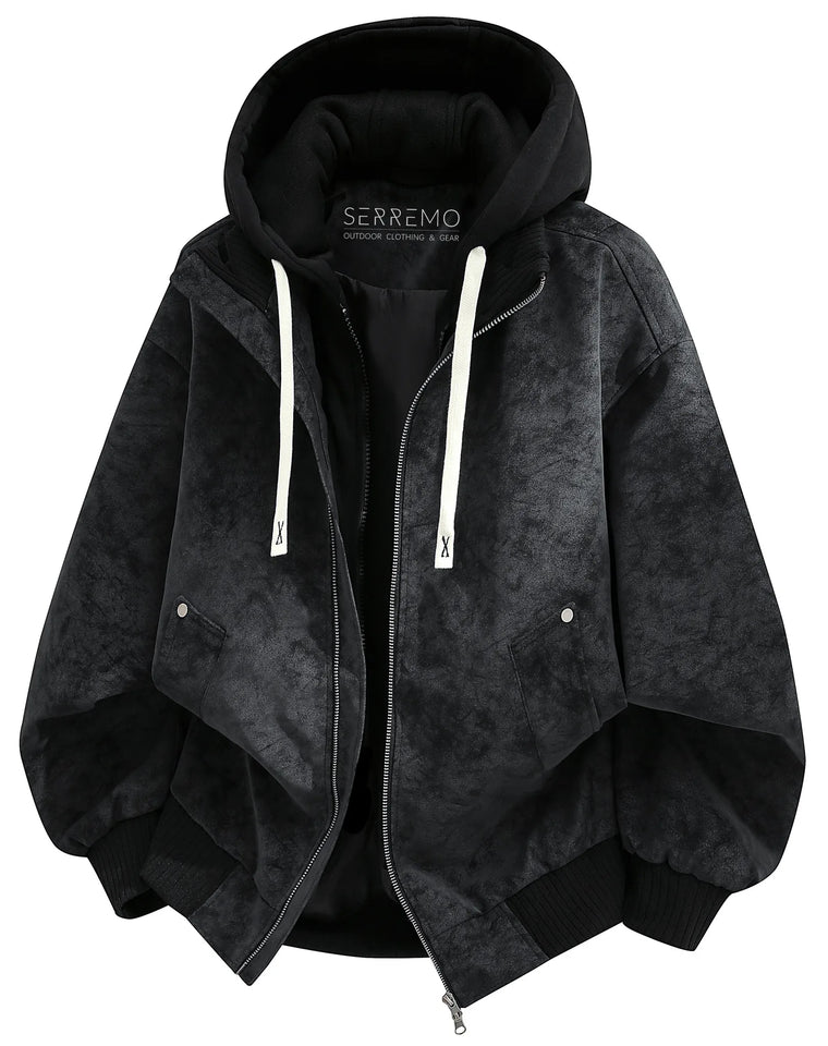 Oversized bomberjack met fleece hood