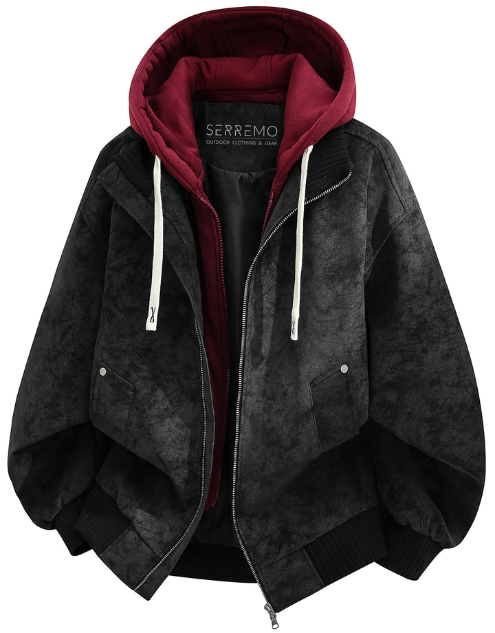 Oversized bomberjack met fleece hood
