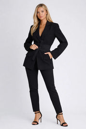 Blazer met strikceintuur en diepe v-hals