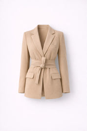 Blazer met strikceintuur en diepe v-hals
