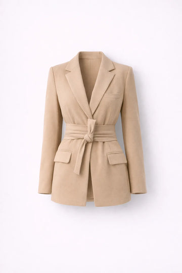 Blazer met strikceintuur en diepe v-hals