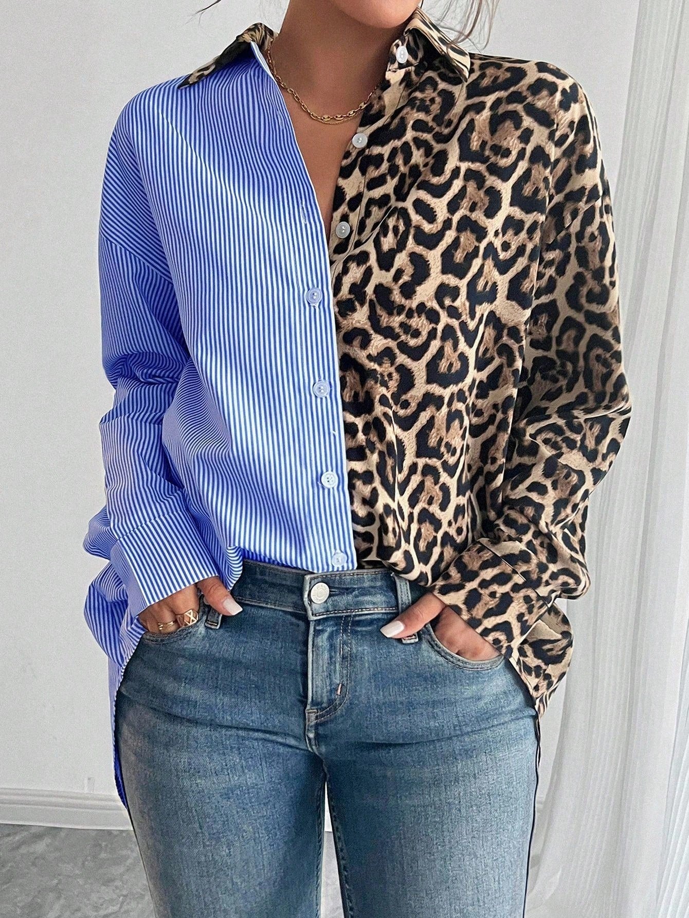 Blouse met colorblock ontwerp en lange mouwen