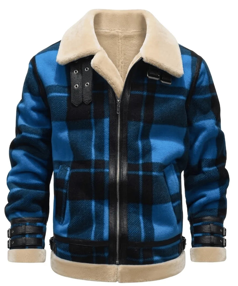 Bomberjack met plaid en faux shearling