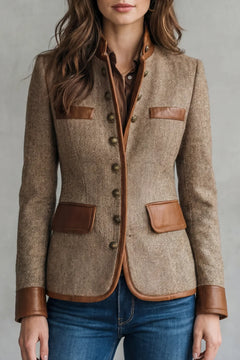 Tweed jas met leren details