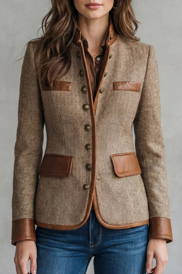 Tweed jas met leren details